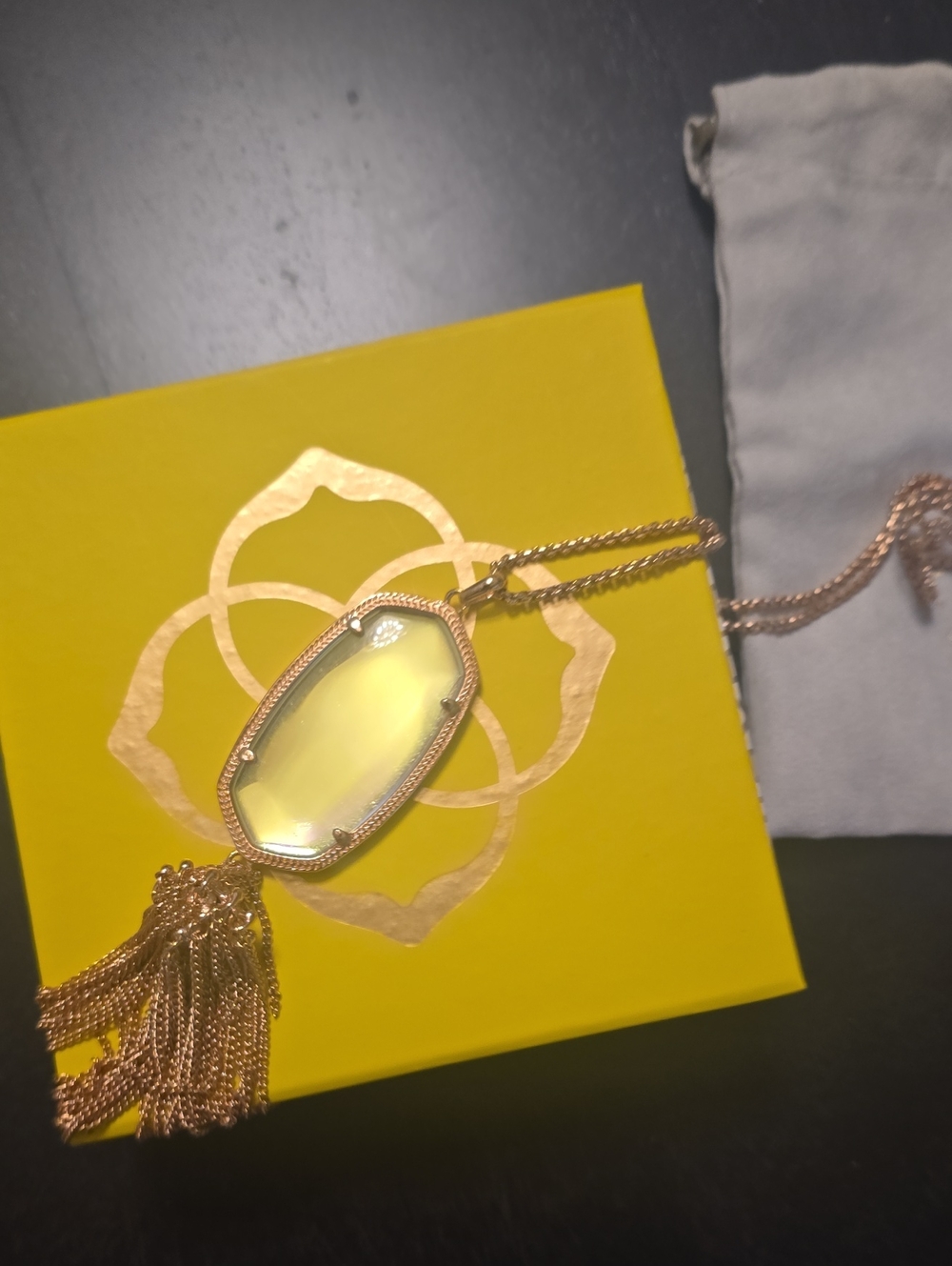 Kendra Scott Rayne Rose Gold Tassel Pendant Necklace with Colorful Prism
